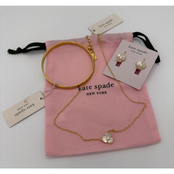 kate spade Jewelry - Kate Spade New York 3 Pc BUNDLE Disco Pansy Earrings/Necklace ❤️ of Gold Bangle!